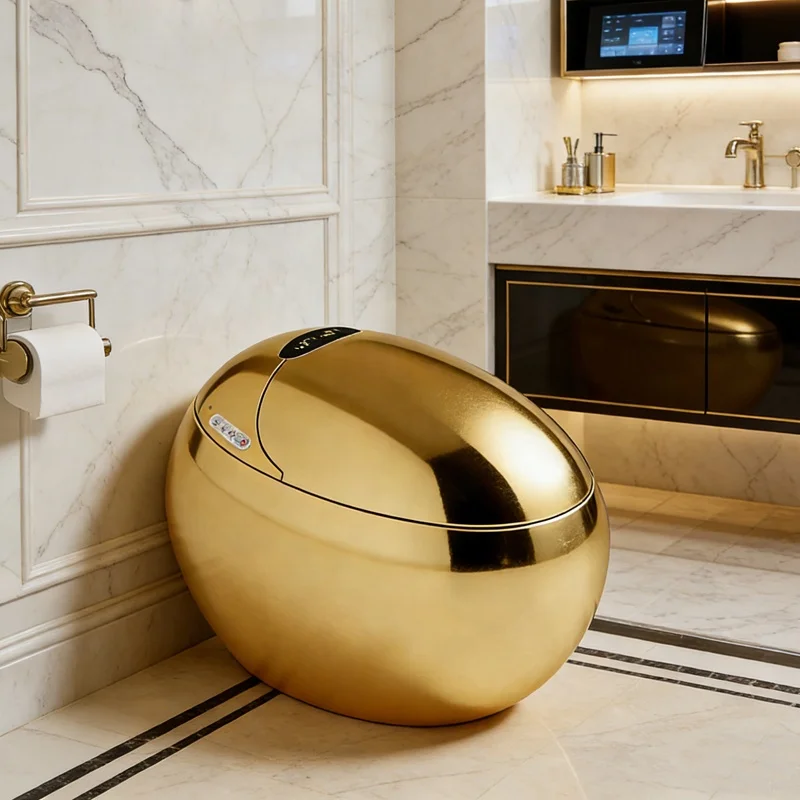 New Luxury Intelligent Water Closet Bathroom Smart Wc Commode Automatic Egg Shape Gold Ceramic Color Toilet Bidet Seat Cover