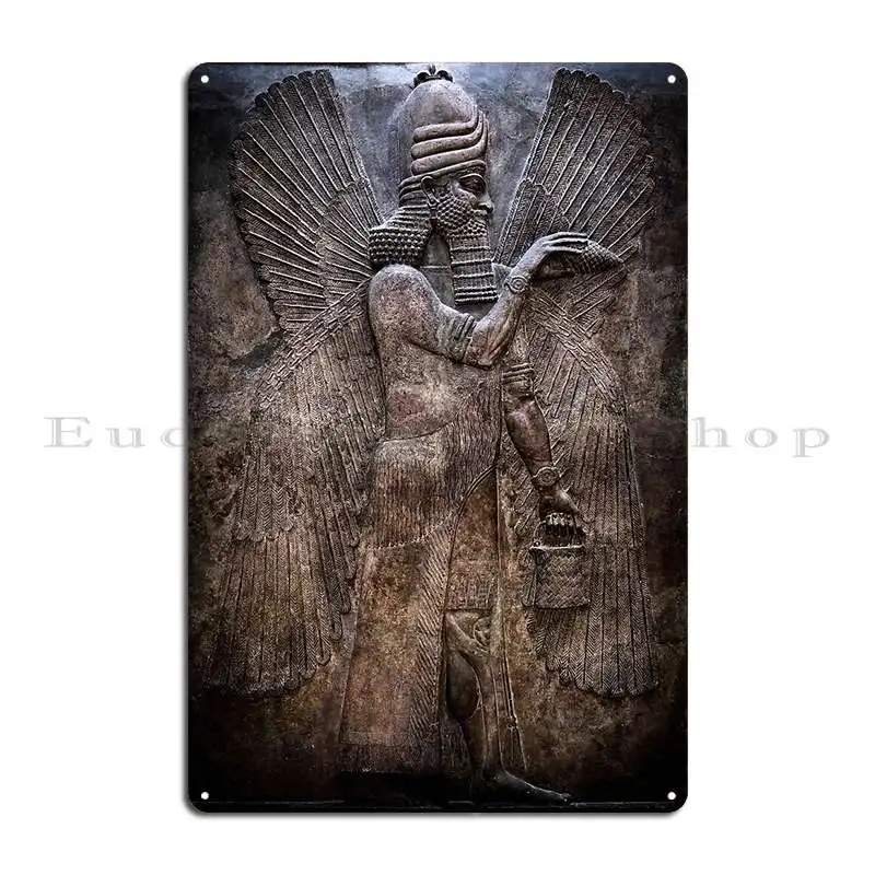 Winged Genie Of Sargon Ii Metal Plaque Poster Retro Club Wall Cave Printed Cave Tin Sign Poster