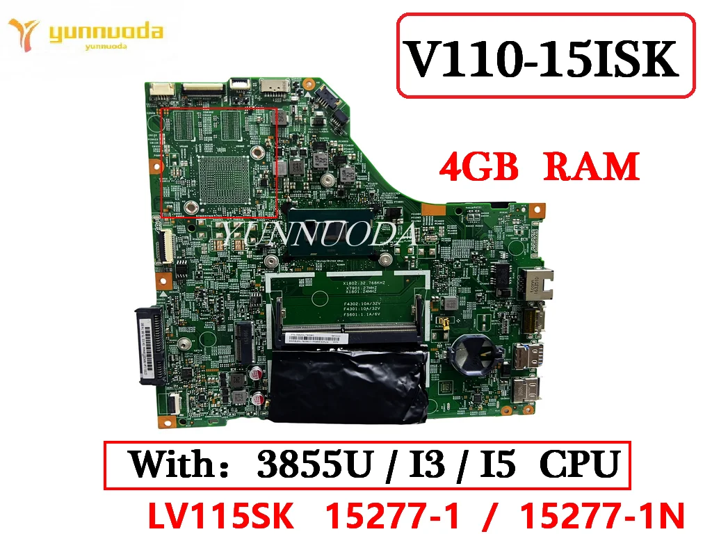 LV115SK 15277-1 5277-1N For lenovo V110-15ISK Laptop Motherboard with 3855U i3 i5 CPU 4G RAM 448.08B01.0011 100% Tested