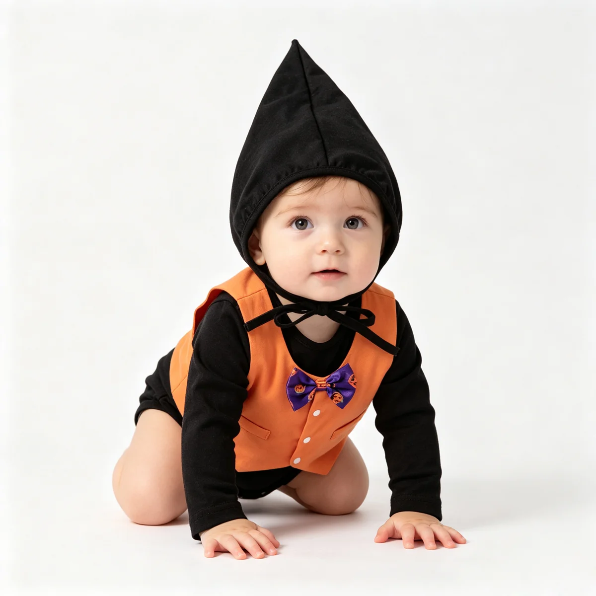 Baby Halloween Costume 3Pcs Outfit Long Sleeve Black Bodysuit Orange Vest Witch Hat Toddler Boys Halloween Party  Clothes Set