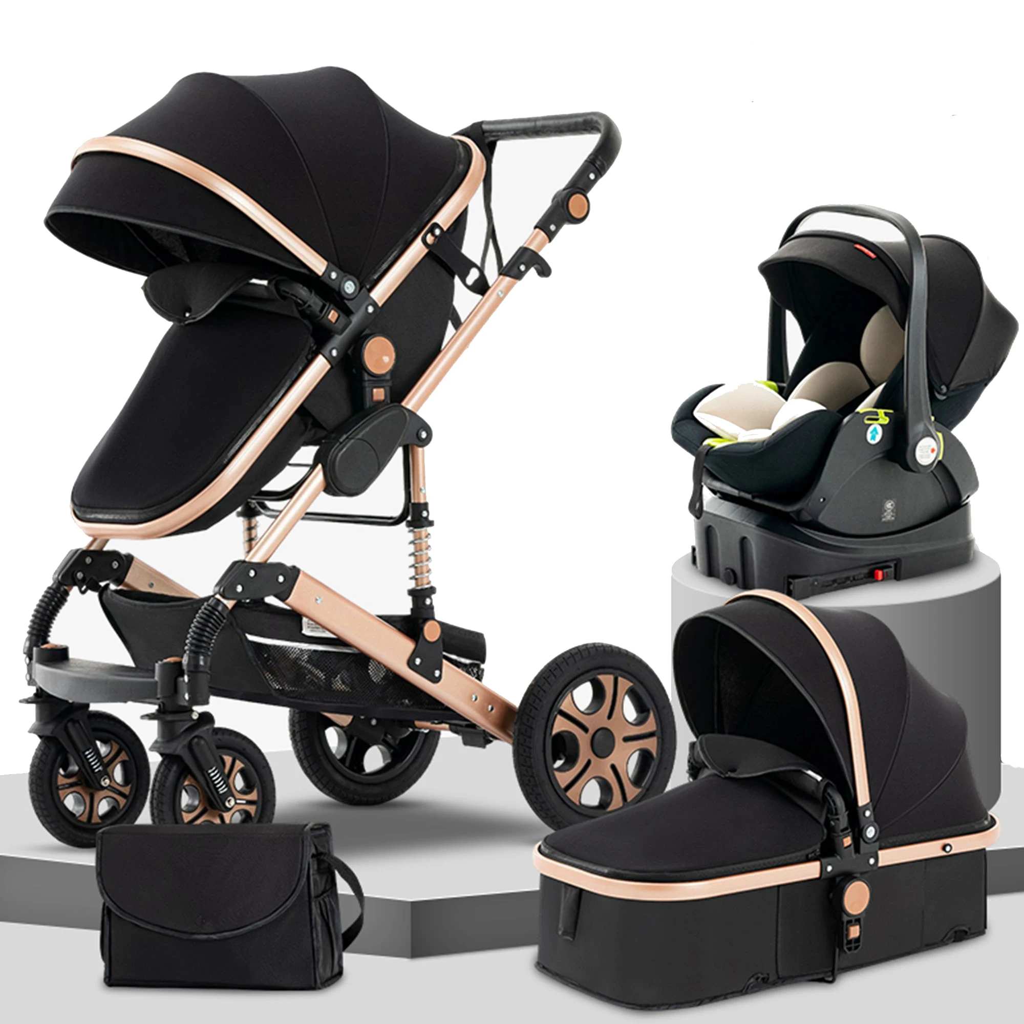 Baby Stroller Combo Car Seat Travel System for Newborn,Reversible Stroller with Isofix Base,3-IN-1 Baby Carriage Upto 55lbs Suit Infant to Toddler