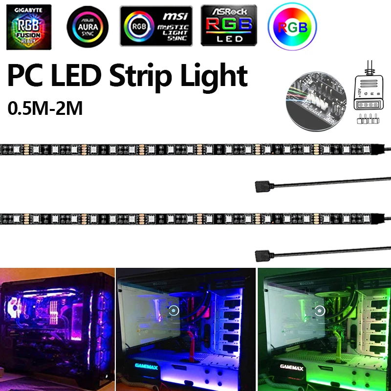 4 Pin RGB-Header DC12V 5050 LED Strip Gaming Light RGB Branch Line for Aura Sync Motherboard Control PC Computer Case (+,G,R,B)