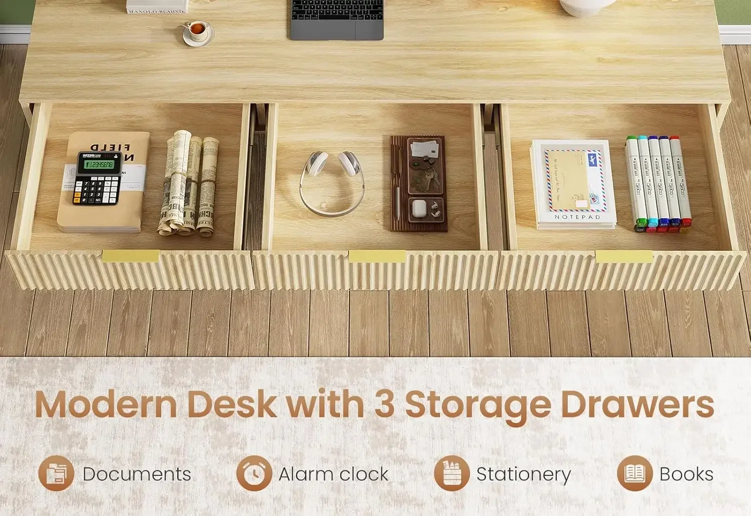 [وصول جديد، شحن مجاني! ] مكتب تنفيذي مقاس 55 بوصة مع 3 أدراج، مكتب منزلي مع أدراج تخزين، مكتب كتابة الكمبيوتر