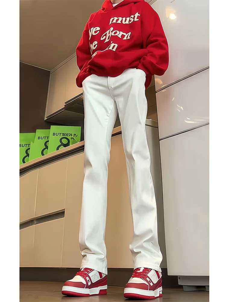 

Белые джинсы Slim Fit для мужчин, весна-лето, эластичные брюки прямого кроя, в американском стиле High Street, Cleanfit Bell Bot