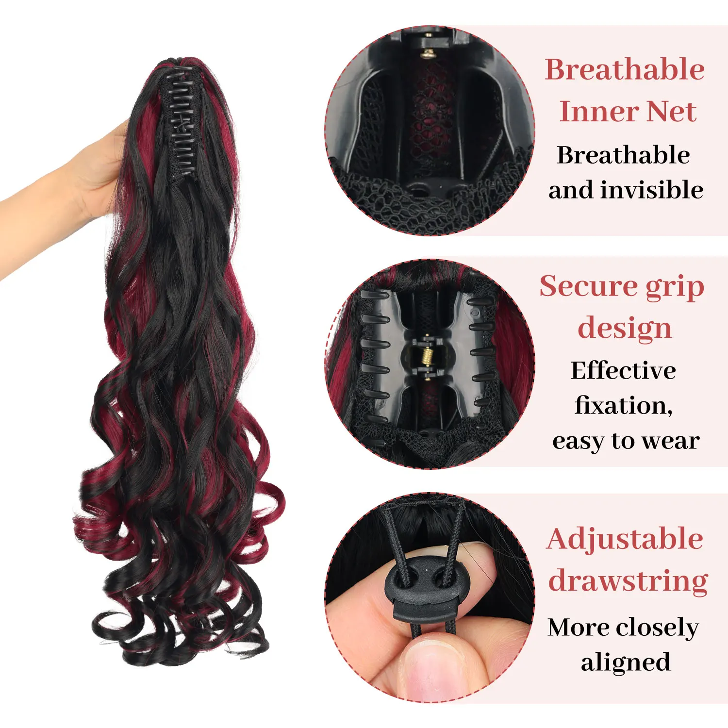 Synthetic Claw Clip Ponytail Hair Extensions 20inch Long Curly Ponytail Tail Hairpieces for Women Ladies image 3