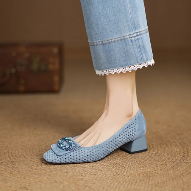 

Women's Genuine Leather Pumps Black Heels Comfortable And Elegant Designer Ladies Suede Woman Luxury 2026 Thick Heel Shoes