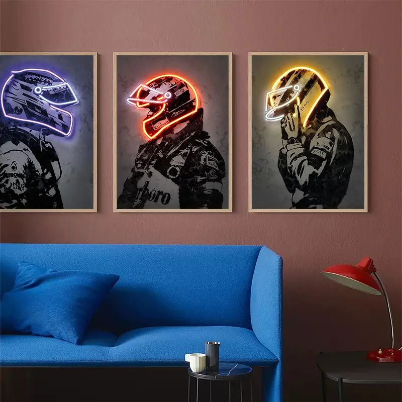 

Abstract Neon Effect Racing Suit Print Poster Ayrton Senna Graffiti Wall Art Canvas Painting Retro Picture for Living Room Decor