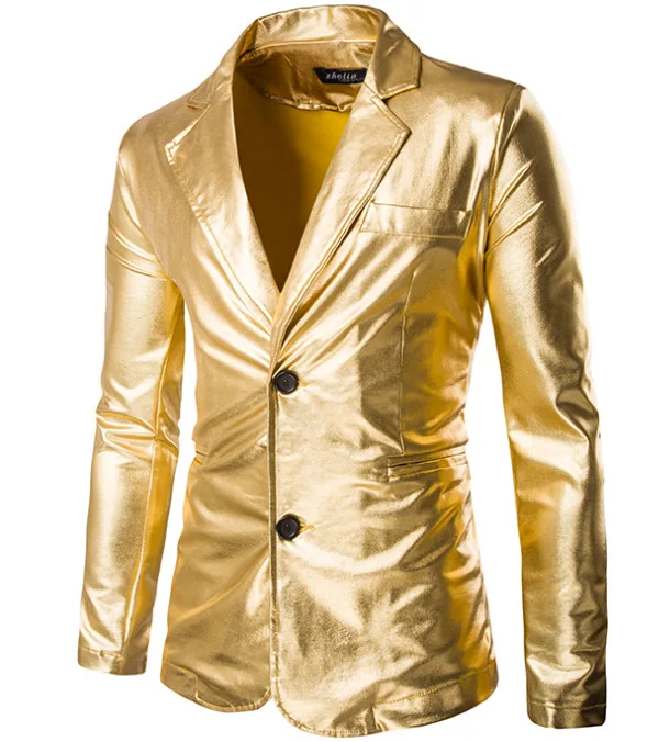 Men's Suit Slim Fit 2 Button 2 Piece Set Solid Shiny Party Gold Silver Black Suit For Men Wedding Prom Blazer Jacket & Pants