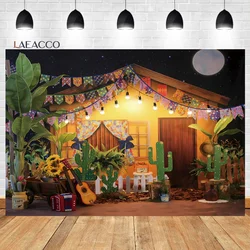 Laeacco Mexican Fiesta Theme Photography Backdrop Rustic Wood House Cactus Carnival Party Decor Baby Shower Birthday Background