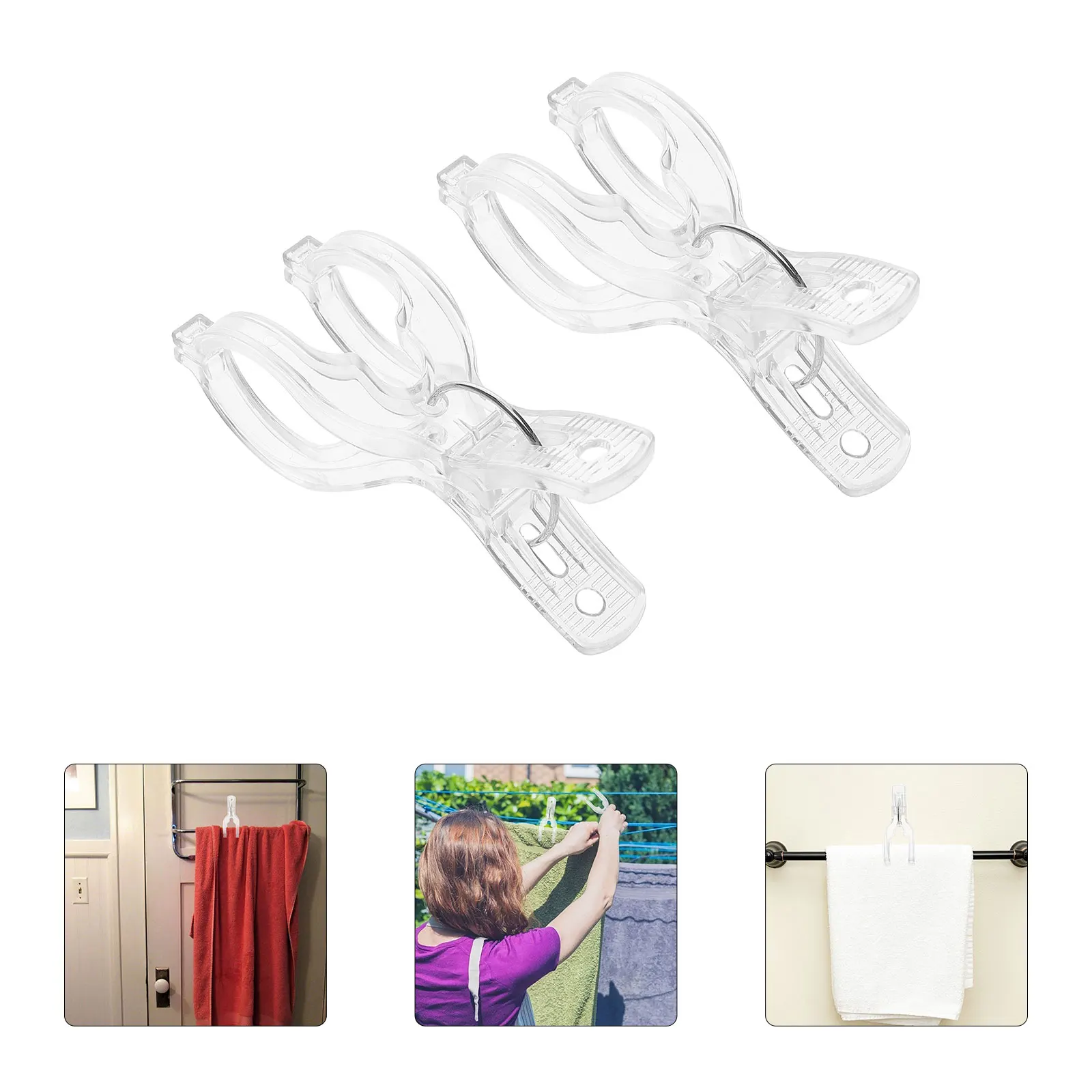 

4pcs Transparent Spring-Loaded Towel Clips Kitchen Bathroom Non-Slip Multiscene Application Simple Style Towel Holders