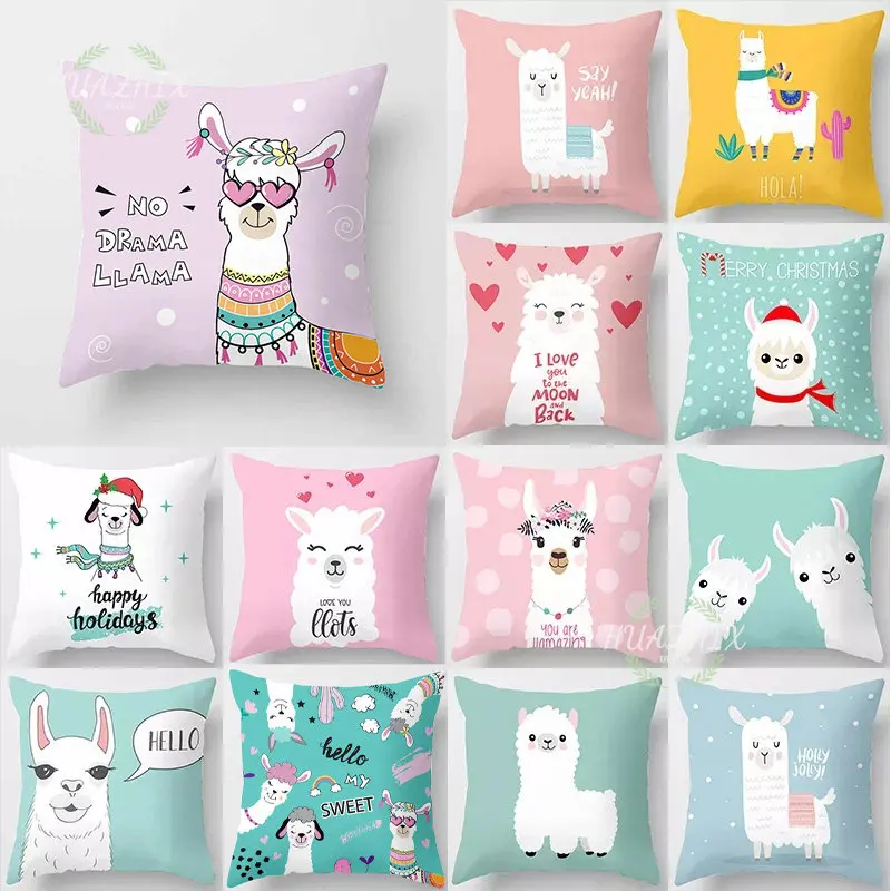 Cartoon Alpaca Animal Print Pattern Decorative Pillowcase Home Decor Sofa Bedroom