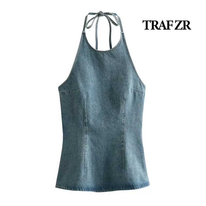 TRAF ZR Demin Sexy Outfit Women Tops Woman 2024 Cami Top Shirts Y2k Corset Summer Off Shoulder Tube Short Tees Women's Clothing