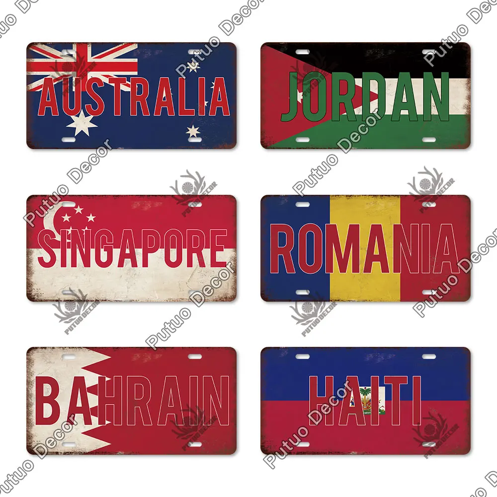 Putuo Decor Country National Flag Metal Sign License Plate Plaque Metal Vintage Decoration for Bar Pub Living Room Wall Decor