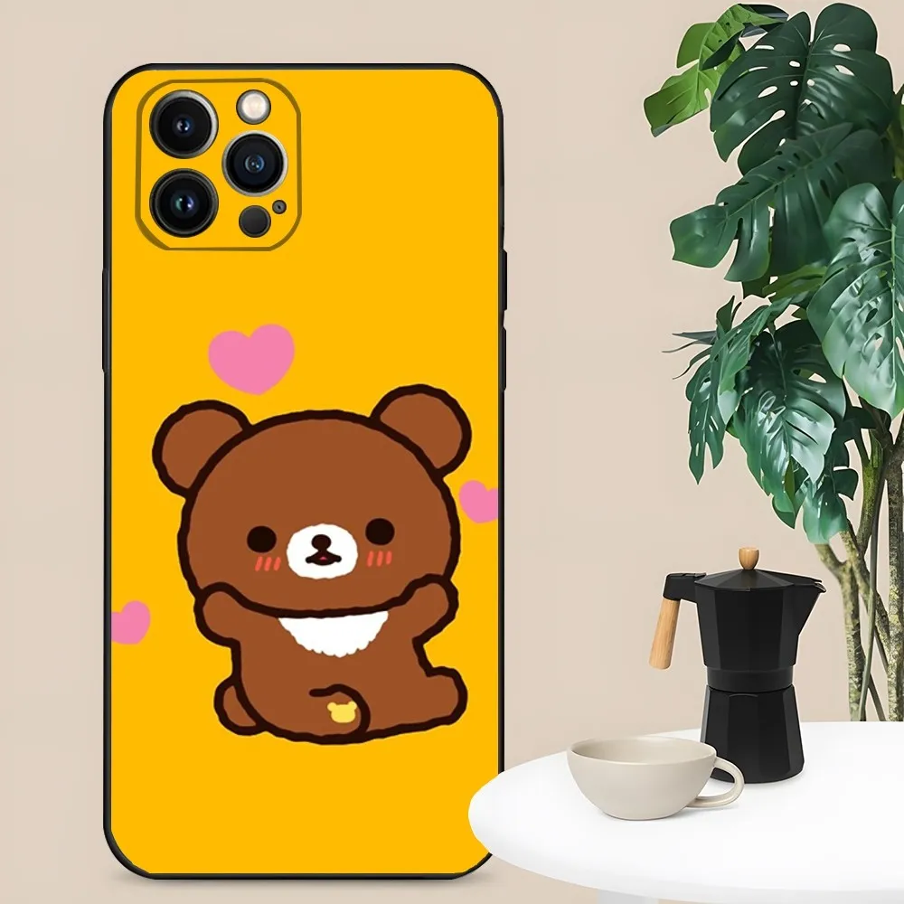 Cute R-Rilakkuma Bear Phone Case For iPhone 16,15,14,13,12,11,Plus,Pro Max,XS,X,XR,SE,Mini,8,7 Soft Silicone Black Cover