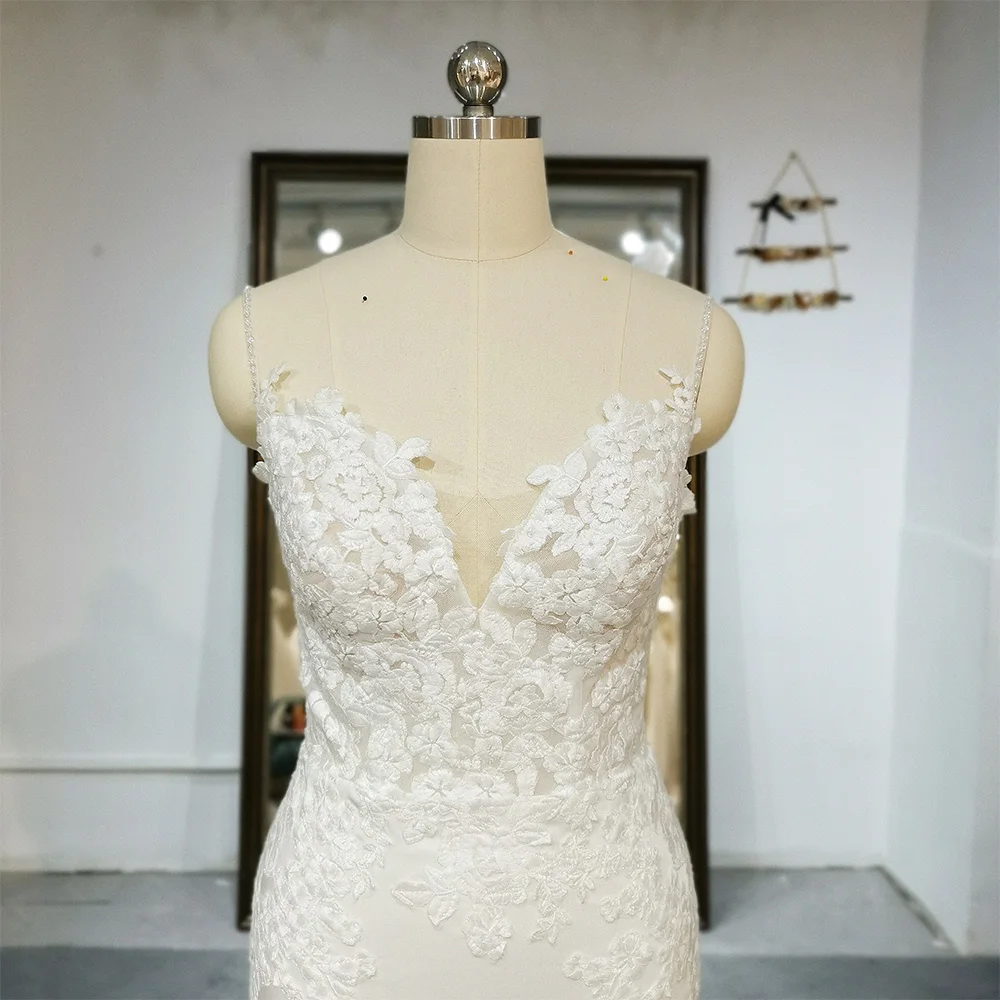 Новейшее свадебное платье трапециевидной формы без рукавов Robe De Mariee Illusion с открытой спиной на заказ, кружево с v-образным вырезом и открытой спиной, великолепные платья de novia