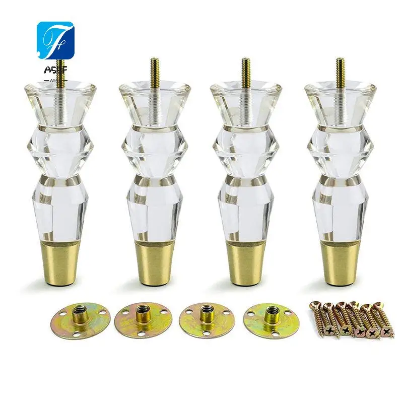 

A55F-6,9 дюйма акриловые ножки для мебели, сменные ножки для дивана, шкаф, современный прозрачный декор, ножки «сделай сам», ножки для кровати, конический стиль, набор из 4 шт.