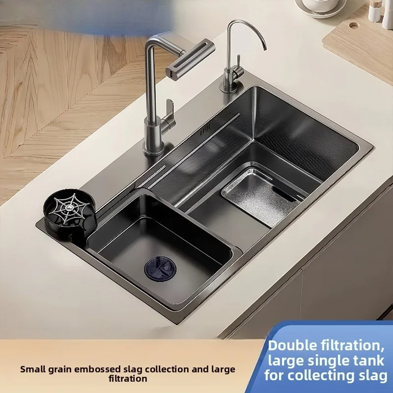 Thickened 5mm SUS304 Stainless Steel Kitchen Sink Large Single Bowl Double Strainer Stainless Steel Sink Kitchen Sink