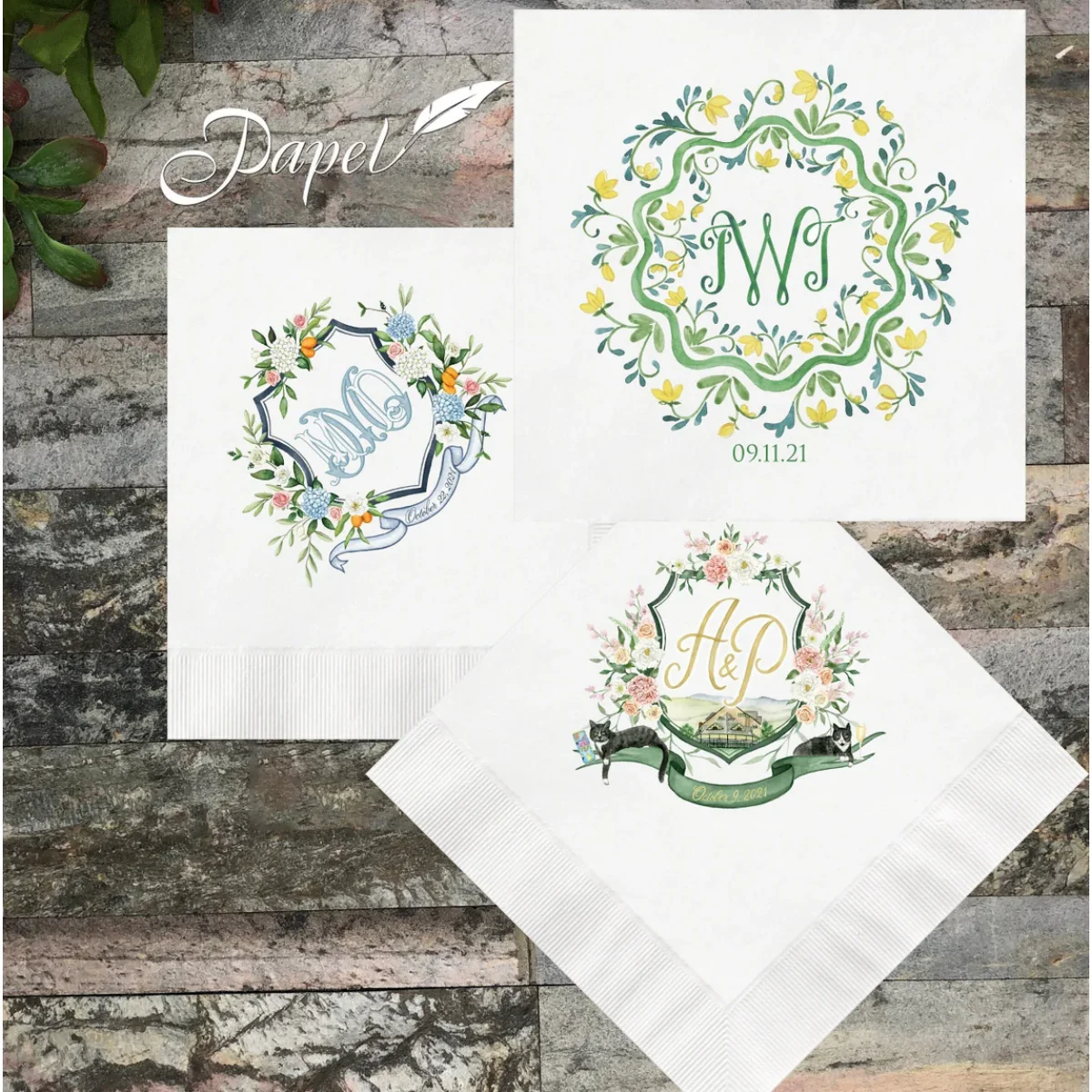 50pcs Custom Wedding Cocktail Napkins, you provide your artwork! Personalized Cocktail Napkins, White or Ecru printed full color