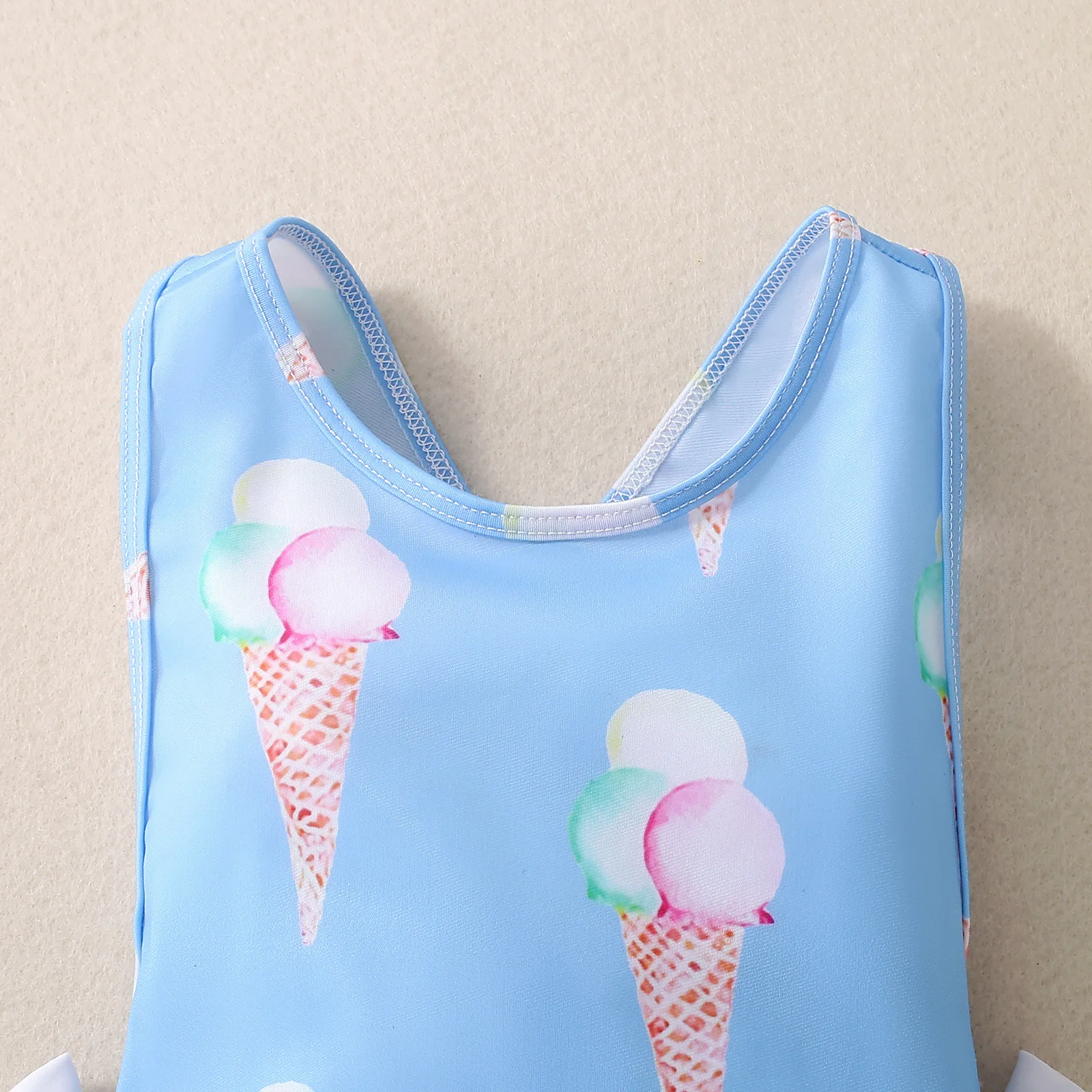 Baby Girls Beach Sun-proof Ice-cream Blue Suspenders Swimwear  2024 New Summer Cute Fashion Crisscross Back  Swimwear ﻿for 1-3T