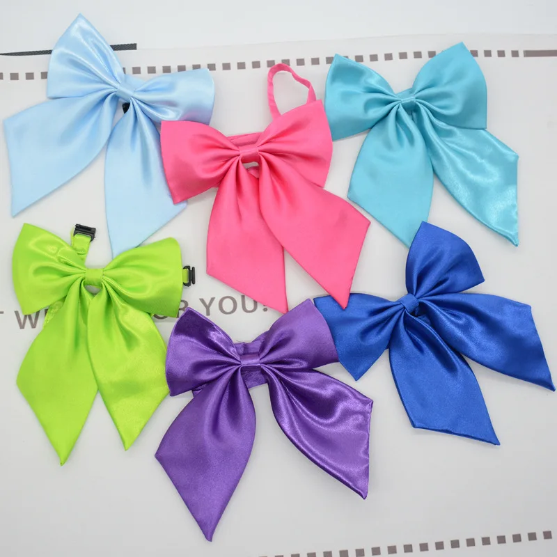 Women Bowties Solid Color Large Bowknot Simulated Silk Butterfly Necktie Shirt Accessories Event Performance Bank Hotel Bow Ties