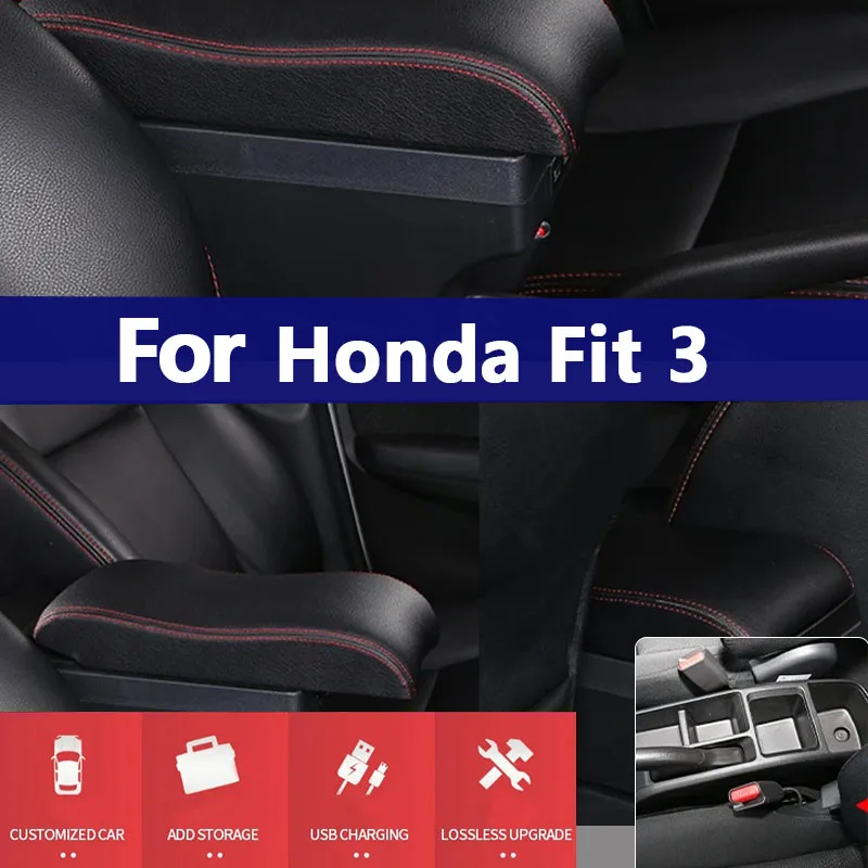 

Для Honda Jazz подлокотник для Honda WR-V Fit Jazz 3, автомобильный подлокотник 2014-2020, ящик для хранения автомобильных аксессуаров, детали для модернизации, интерьер