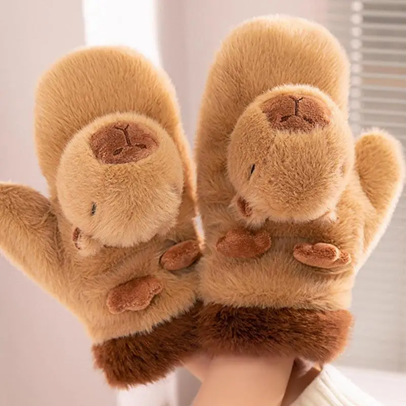 Plush Capybara Gloves Plush Gloves Winter Gloves Windproof Snow Gloves Cold Weather Gloves Cycling Gloves Cute Penguin Gloves