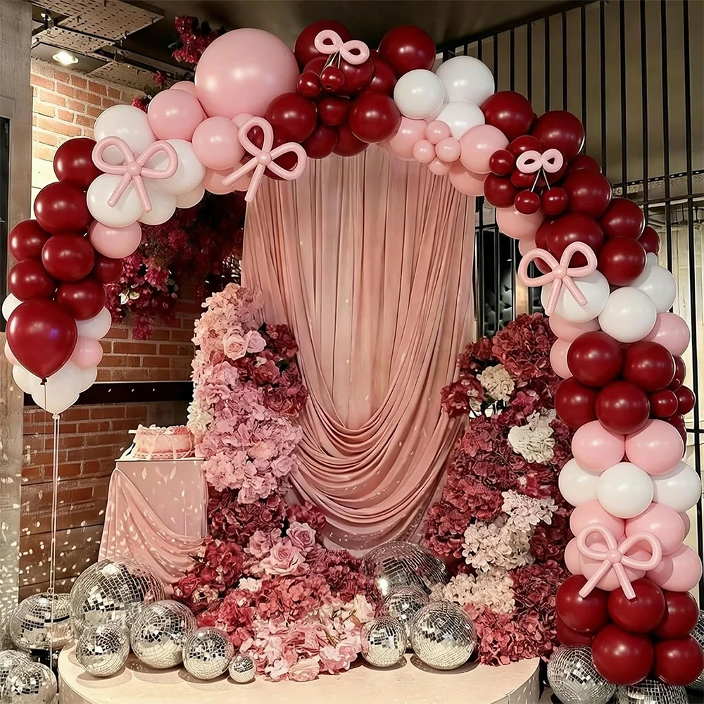 135-teiliges Kirsch-Ballon-Girlanden-Set mit weißen, roten, pinken und grünen langen Ballons für Kirsch-Babyparty-Geburtstagsdekorationen – Detail 3