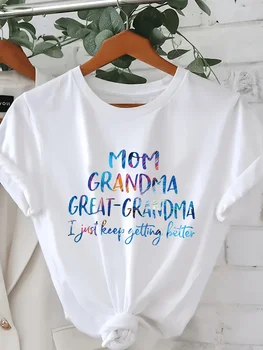 Plus Size Ombre MOM GRANDMA Print T-shirt, Short Sleeve Crew Neck Casual Top For Summer & Spring, Women's Plus Size Clothing 1