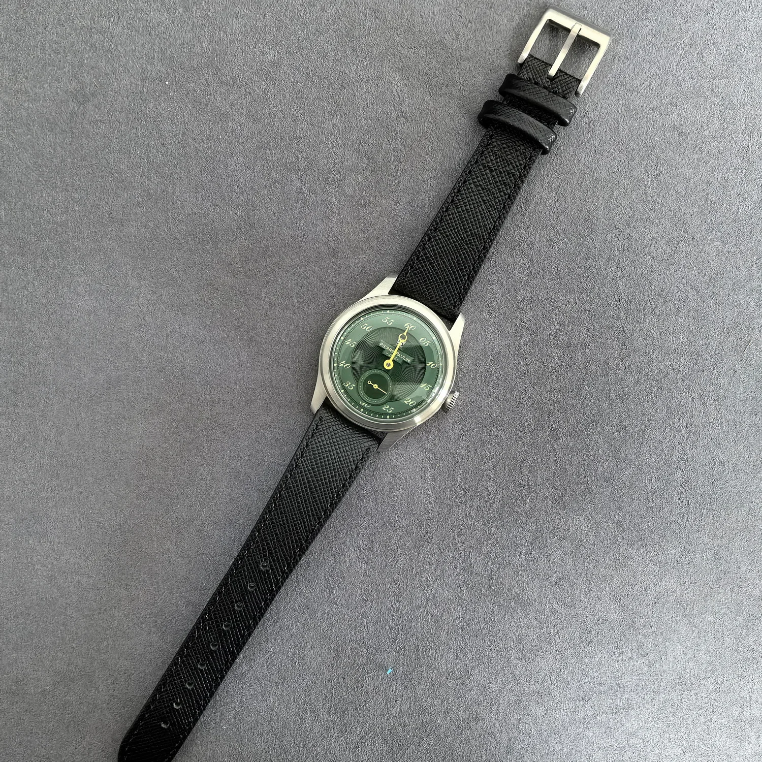 بيير بولين ساعة أوتوماتيكية للرجال 38 مللي متر ساعة اليد الميكانيكية ساعة اليد الياقوت مرآة ST17 Mov الاتصال الهاتفي الأخضر