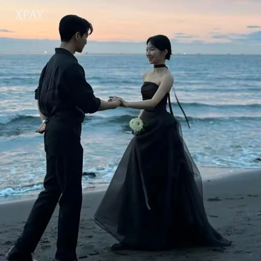 

XPAY Черные корейские свадебные платья по индивидуальному заказу 이브닝드레스 Свадебные платья трапециевидной формы без бретелек Элегантные платья для приема