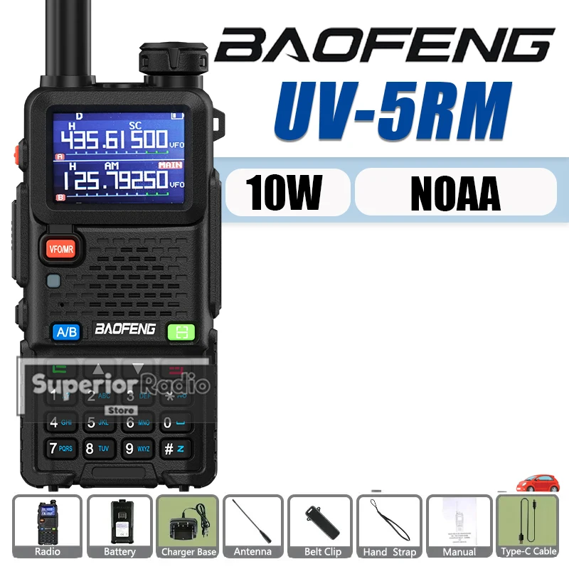 Baofeng UV-5RM Walkie Talkie 10W High Power USB-C Frequency Fast Copy Long Range FM Flashlight Multi Band NOAA Two Way Ham Radio