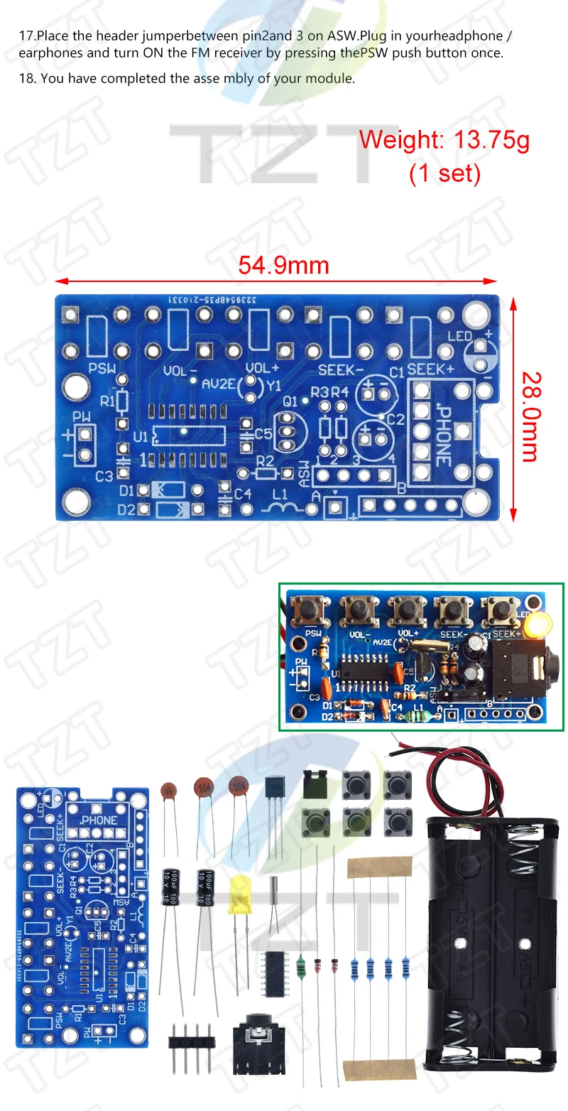 1/2/5PCS TZT DIY Elektronik-Kits Drahtloses Stereo-FM-Radio-Empfängermodul 76MHz-108MHz DC 1,8V-3,6V – Detail 7