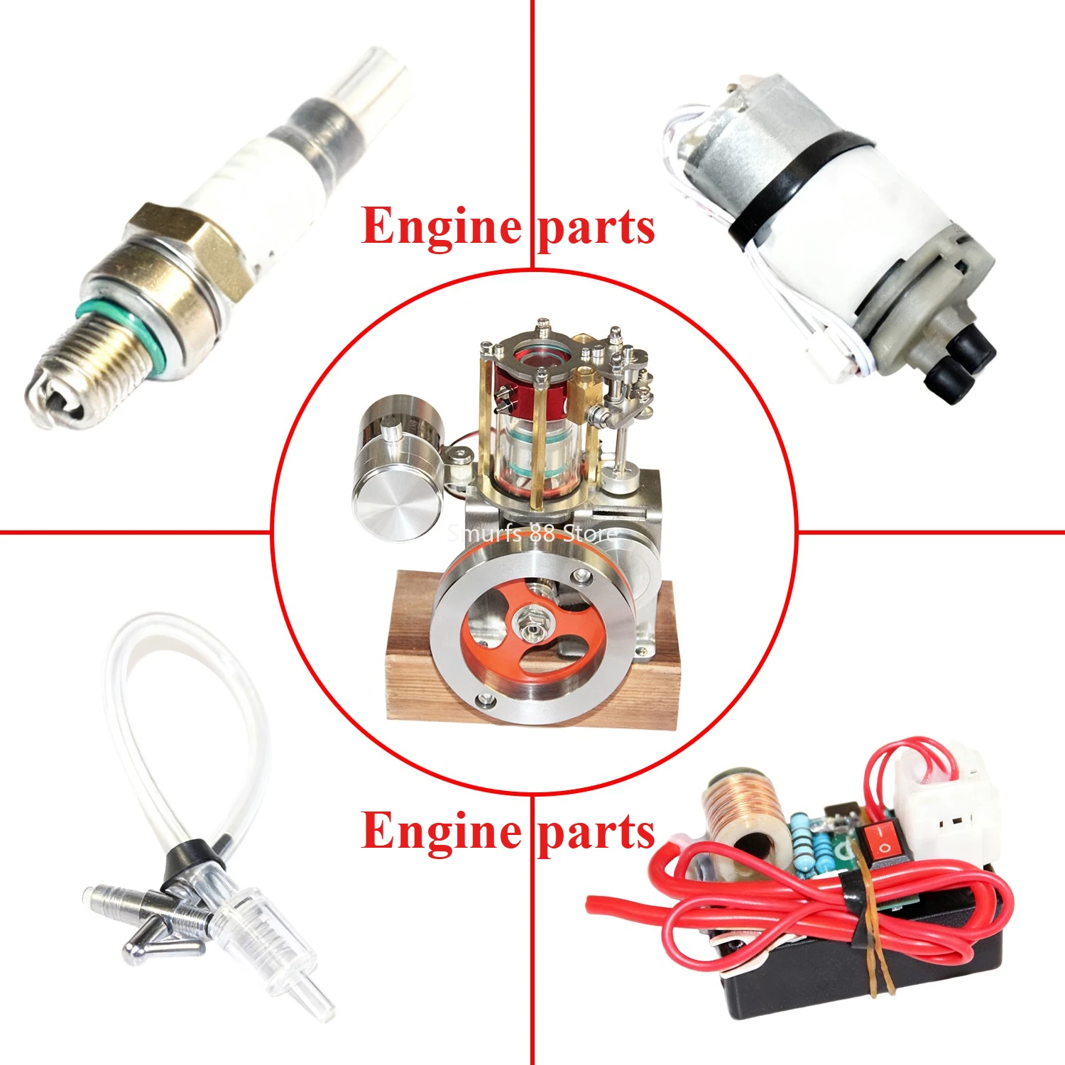 

4-тактный двигатель с водяным охлаждением, детали модели двигателя внутреннего сгорания, воспламенитель, свеча зажигания, водяной насос, карбюратор, аксессуары для двигателя
