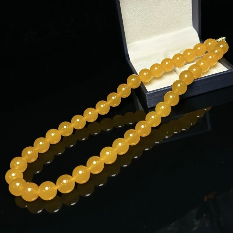 Exquisite Ice-through Yellow Round Bead Necklace, Fashionable and Versatile Jewelry 6