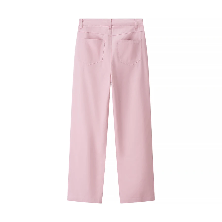 KONDALA Chic 2025 Women Spring Casual Pants Zipper Pockets Set With Diamonds Long Pants Wide Leg Fashion Female Straight Pants