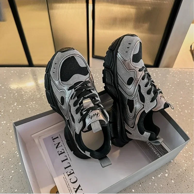 Mixed Colors Casual Sneaker Vintage Platform Ladies Shoes Lace Up Cozy Track Trainers Spring Autumn New Cozy Vulcanize Footwear