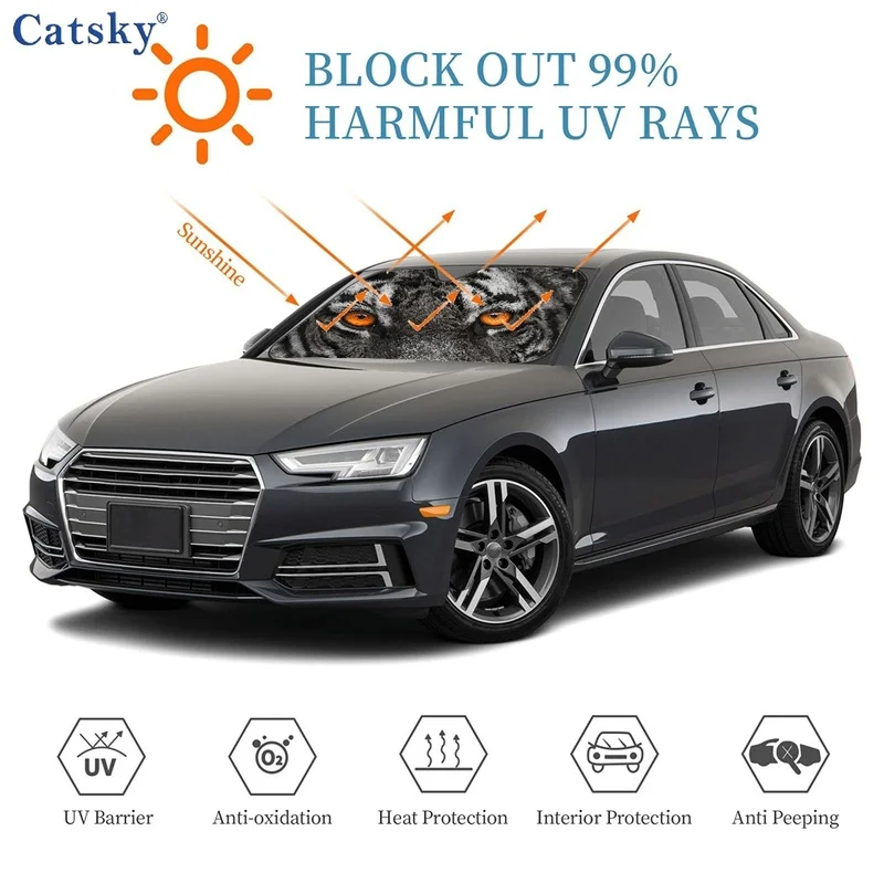 1Pcs Tiger Eyes Vibrant Design Car Windshield Sun Shade, Easy Installation, Suitable For Rvs And Suvs