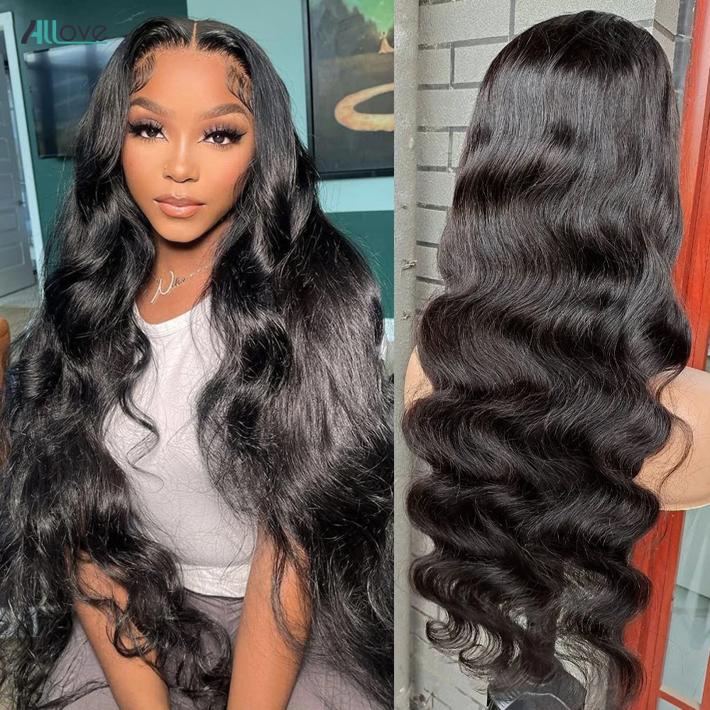 

Allove 13x4 Body Wave Lace Front Wig Transparent Lace Frontal Wig Pre Plucked 32 34 Inch Brazilian Remy Human Wigs For Women