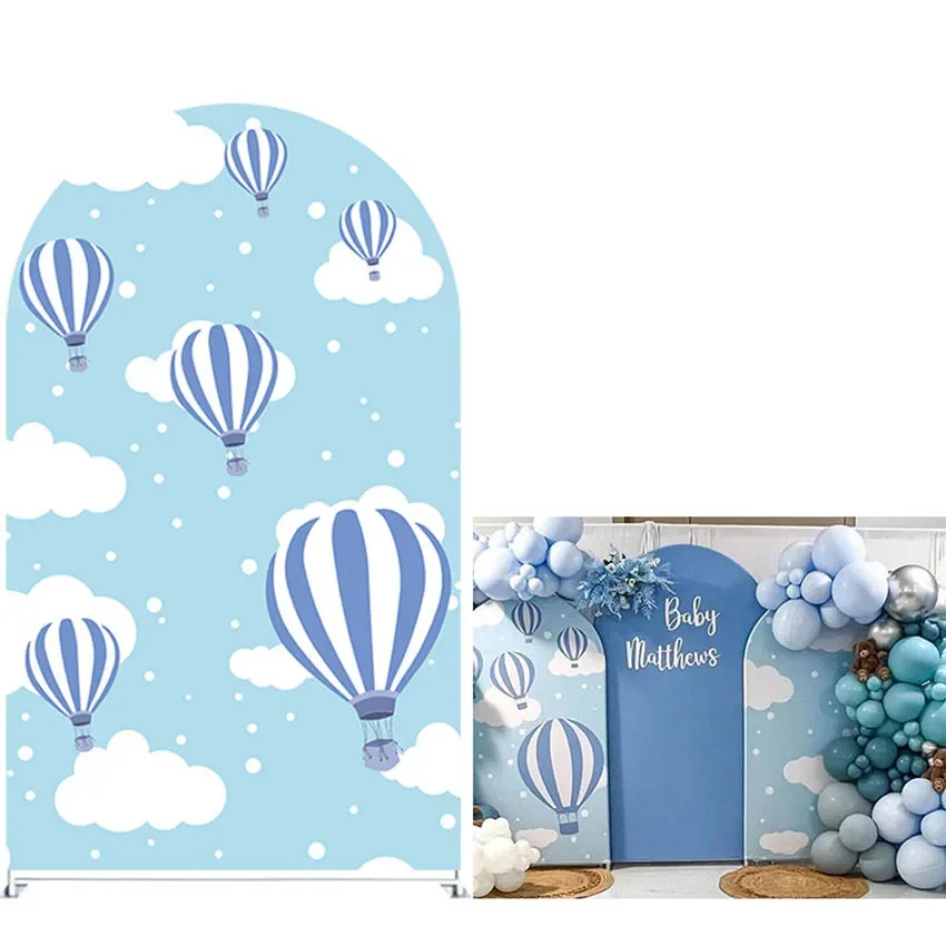 Mehofond Benutzerdefinierte Blauer Himmel Weiße Wolken Geburtstagsabdeckungen Chiara Bogen Hintergrund Babyparty Party Dekor Hintergrund Foto Doppelseitig