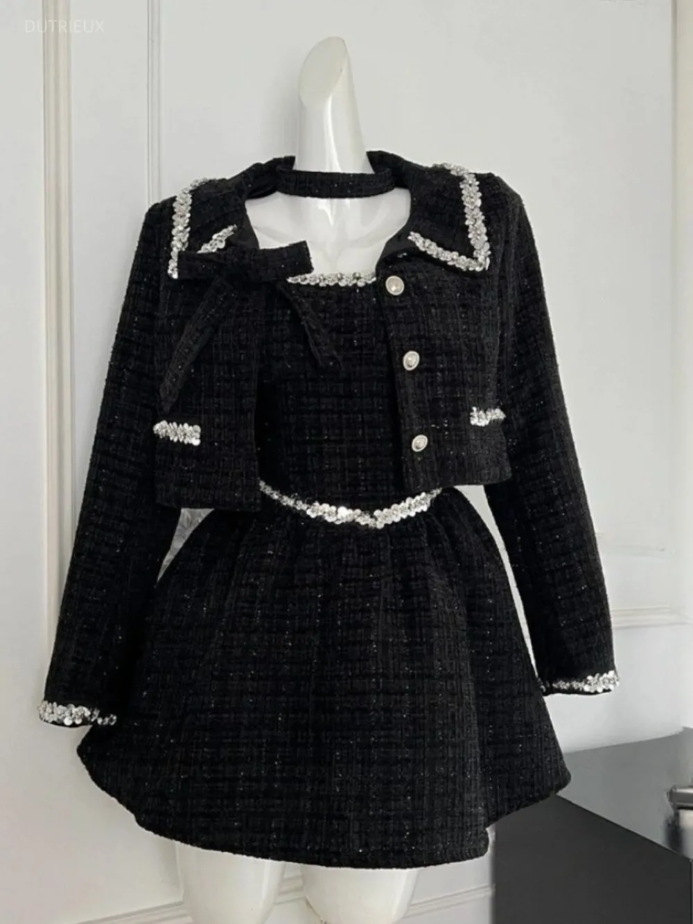 Elegant Celebrity Small Fragrance Sweet Set Coat Slim Waist Exquisite Sling Dress High Street Girl Small Fellow Suit Robe