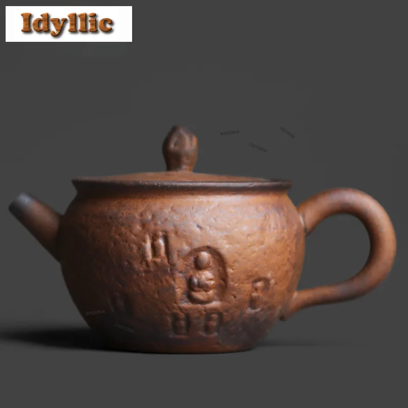 

Чайник-заварник из грубой керамики с рельефным узором, 120 мл, в форме камня, для дзен-чая, с ситечком, посуда для напитков, декоративные элементы