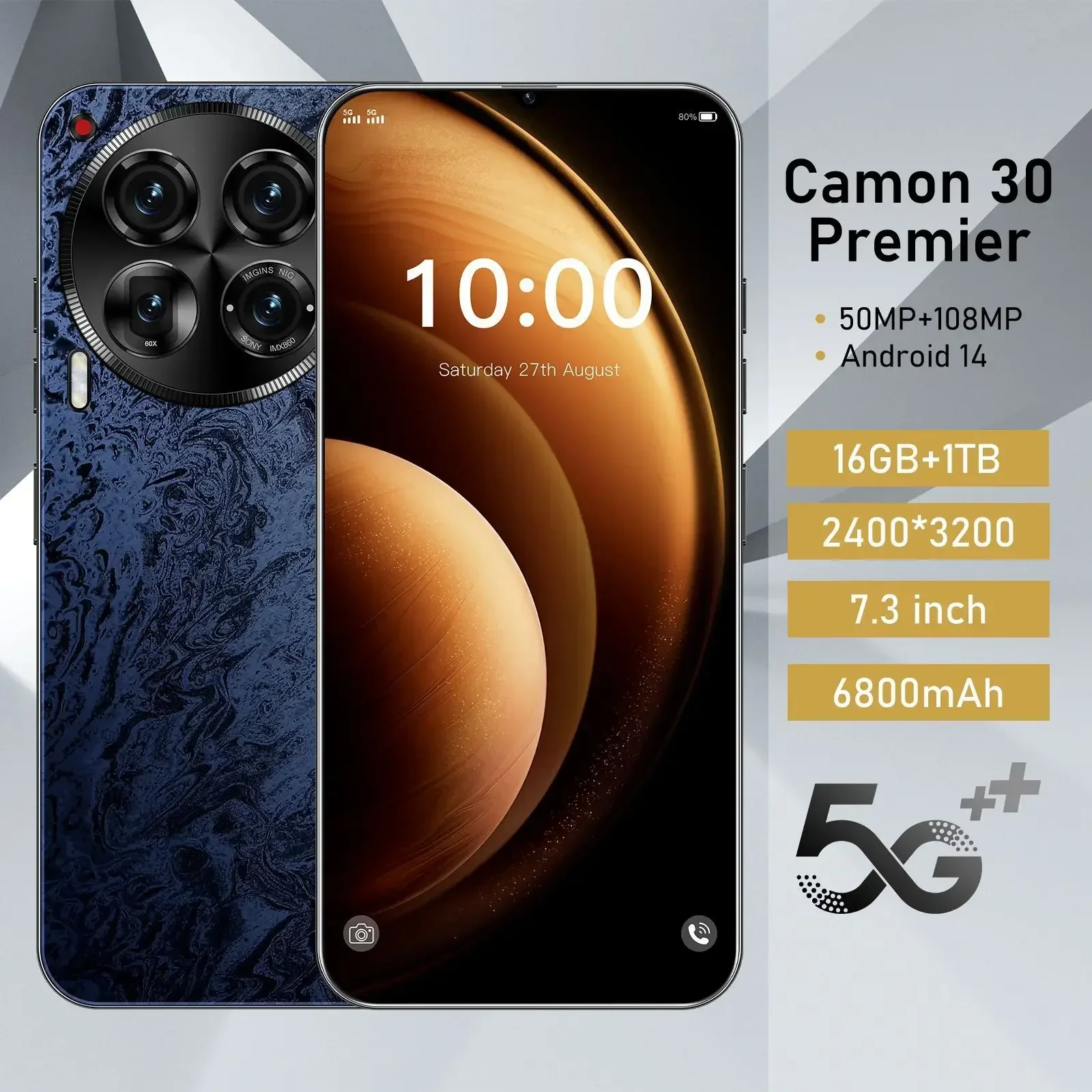 

Brand new C30 Pro Original 7.3 Inch Android 13 Phone 16GB + 1TB 50MP + 108MP tecno camon 30 pro 5g for 8000mAh mobile phones