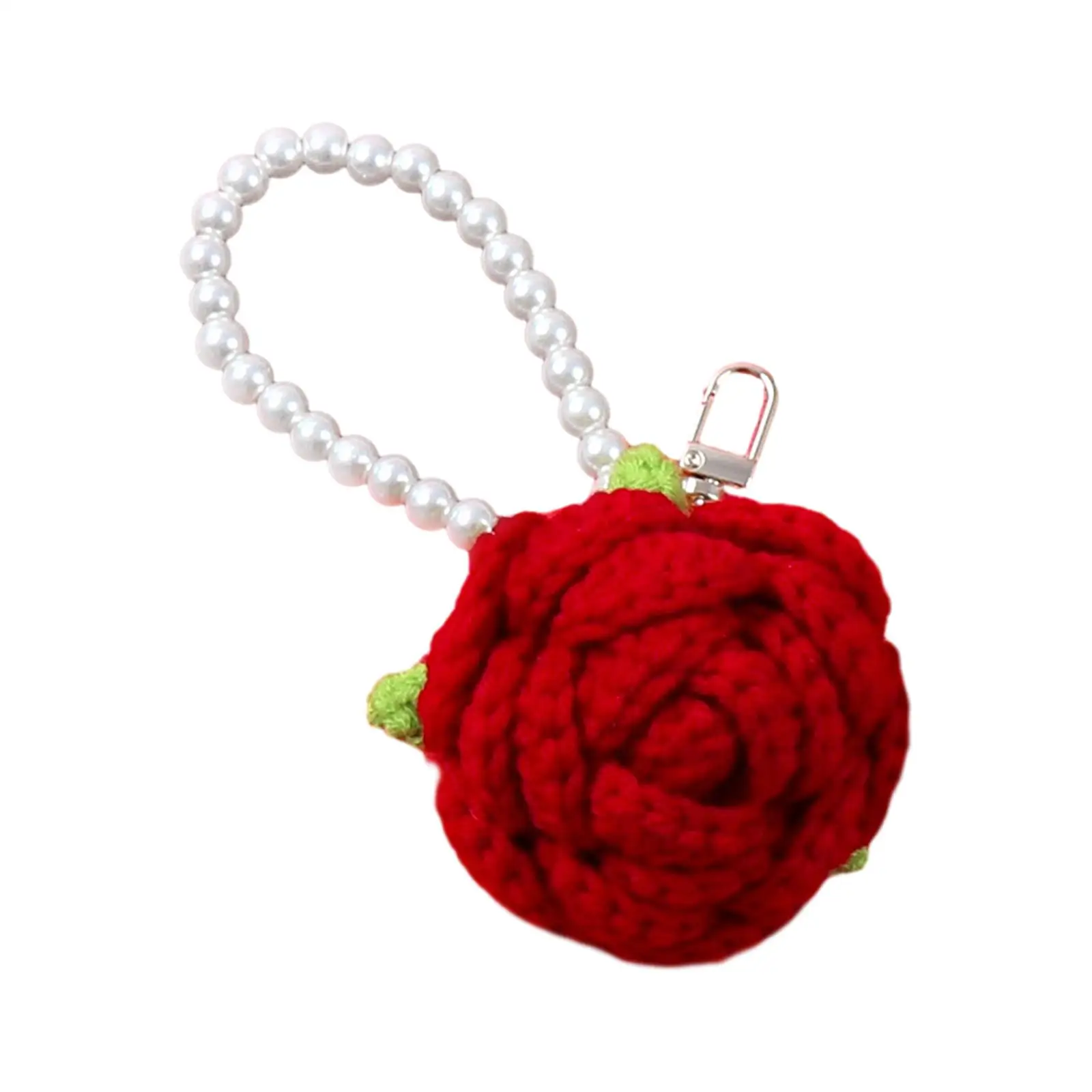 سلسلة مفاتيح على شكل وردة منسوجة يدويًا، قلادة حقيبة على شكل دمية لطيفة للنساء، مناسبة للحقائب اليدوية وحقائب الظهر