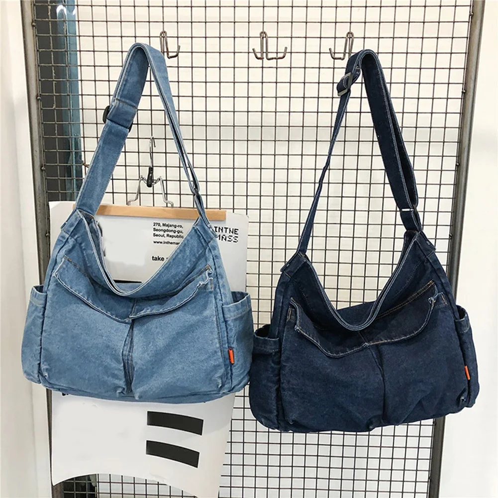 Vintage Denim Shoulder Crossbody Bags for Girls School Messenger Bags Travel Handbags Casual Large Capacity Women Shoulder Bags