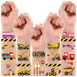 Tatuajes temporales de coches y camiones para niños, pegatinas de excavadora falsa temática de vehículos de construcción, regalos de fiesta de cumpleaños para niños