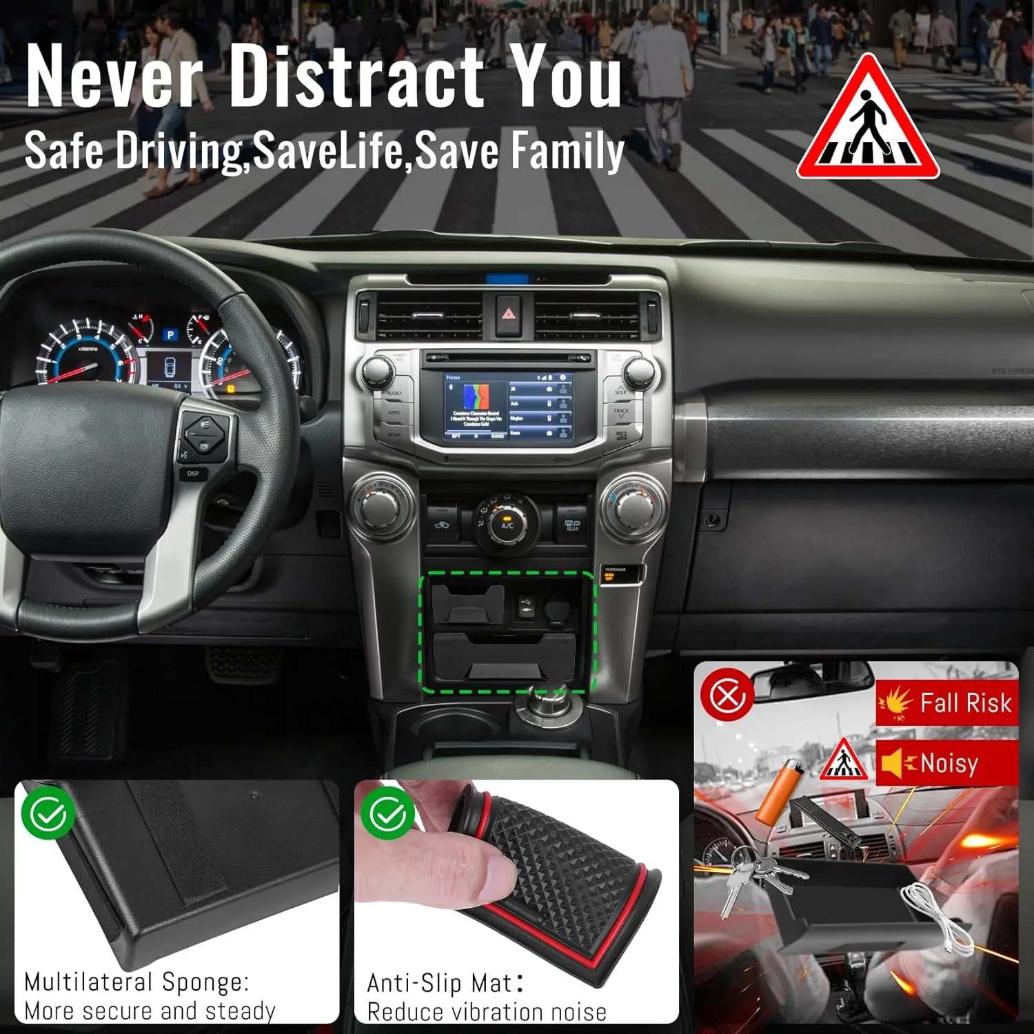 ชุดลิ้นชักเก็บของคอนโซล-2ชิ้น ใช้ได้กับอุปกรณ์เสริมรถยนต์โตโยต้า 4Runner ปี 2014-2024 พร้อมแผ่นกันลื่น อุปกรณ์ตกแต่งภายใน