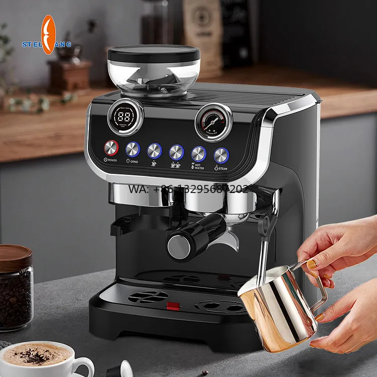 

Профессиональная кофеварка для эспрессо, 15-барный насос, электрическая кофемашина с кофемолкой и вспенивателем молока, система горячей воды