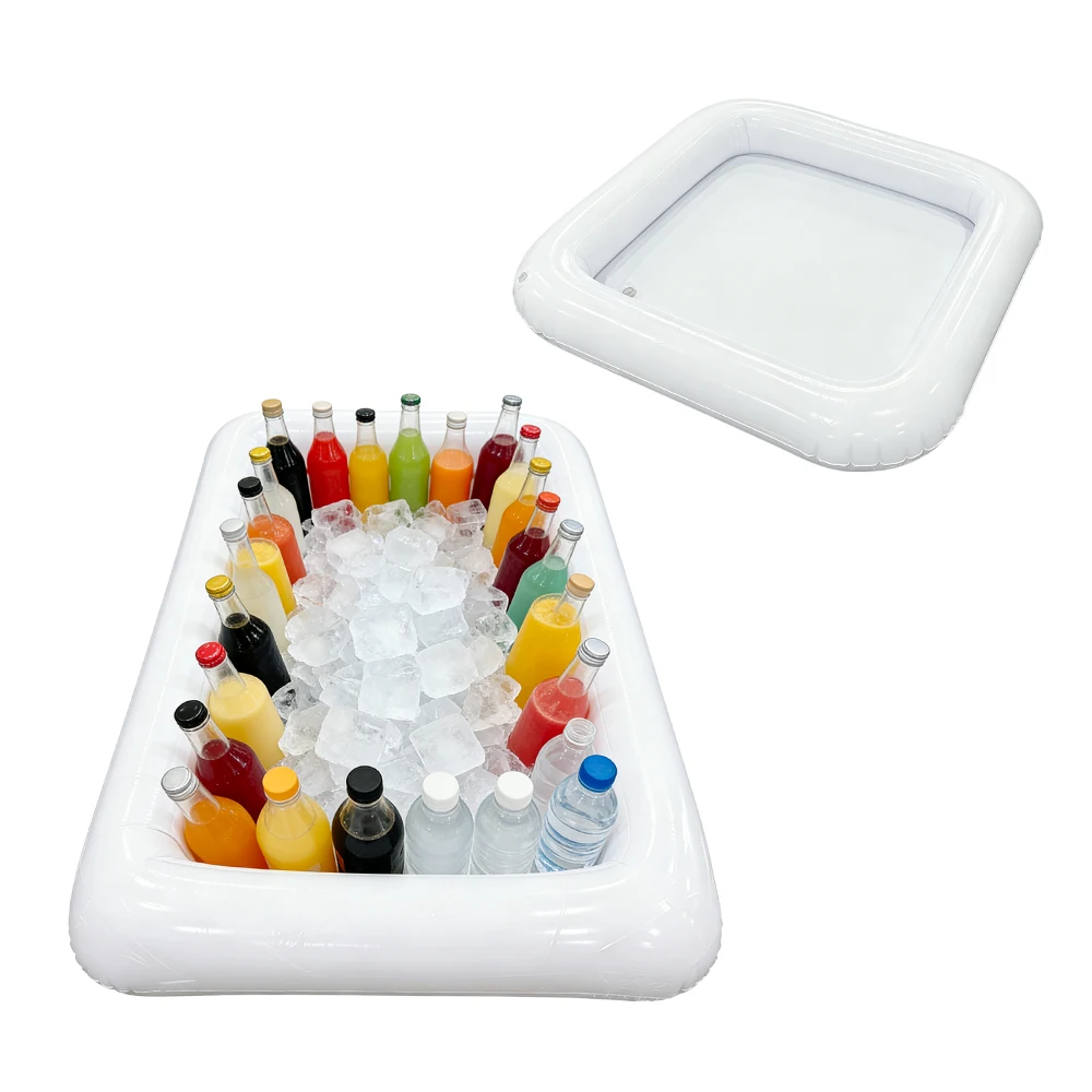 1pc Inflatable PVC Ice Serving Tray Buffet Bar with Drain Plug Storage Trays Inflatable Cooler for Picnic Pool Party Supplies