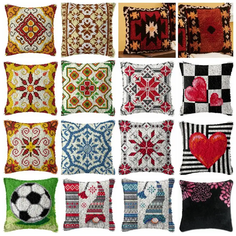 

Simple Geometric Pattern Latch Hook Kit Knot Pillow Package 3D Embroidery Latch Hook Kits Cushion Pillowcase Set For Needlework