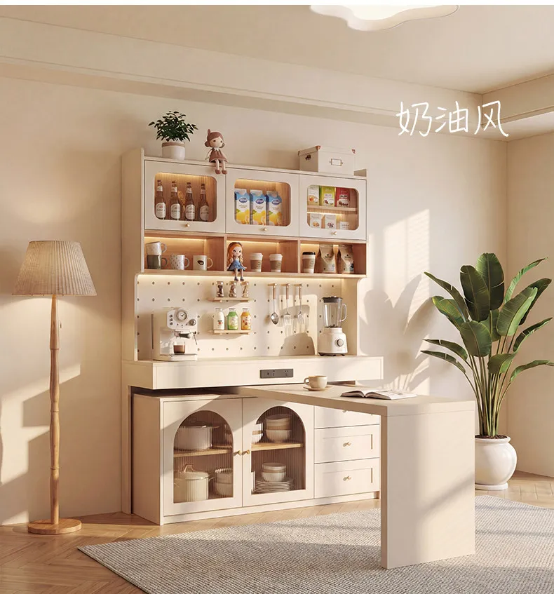 LMM cream wind side cabinet dining table integrated recessed hole board retractable household